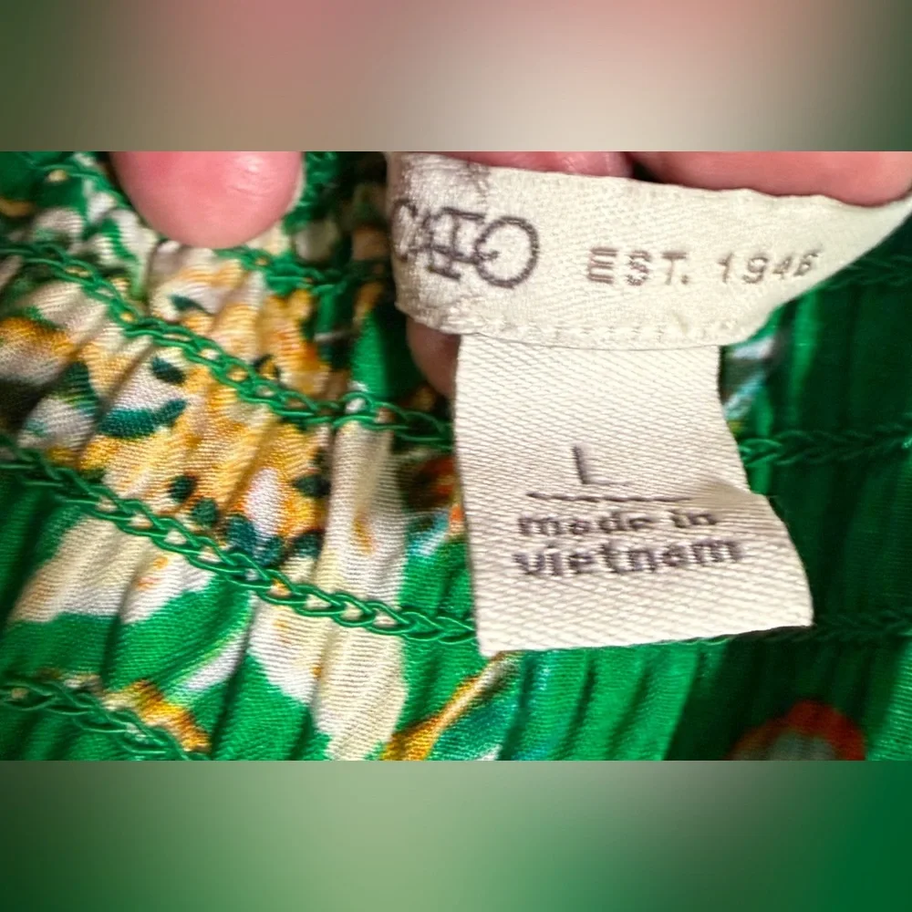 Cato Green Floral Boho Chic Off-Shoulder Tunic with Citrus Print Size L - Picture 9 of 12